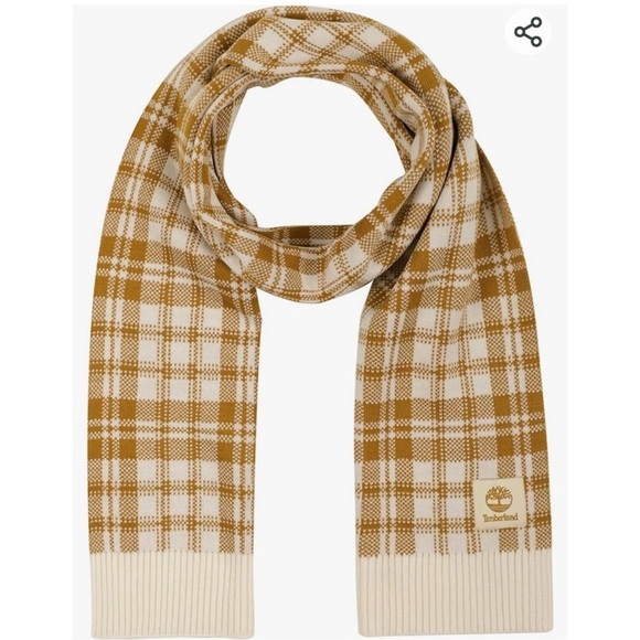Timberland Womens Plaid Scarf in Wheat 10”x68” NWT - Picture 2 of 7